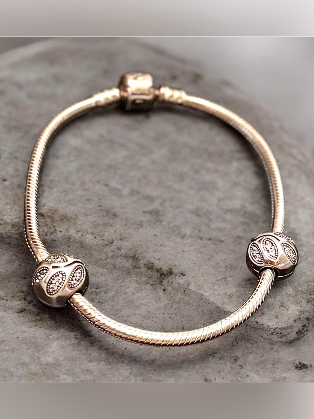Pandora Charm Bracelet with 2 Rhinestone Clip Beads- Women's Jewelry